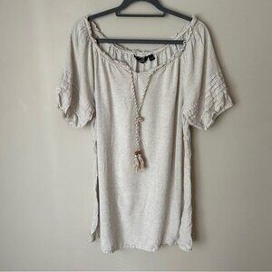 Mlle Gabrielle Women's Boho Cream Ivory Tunic Mini Dress Size Large